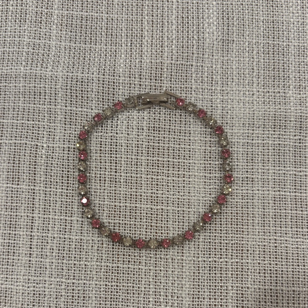 Vintage Pink and Silver Tone Tennis Bracelet